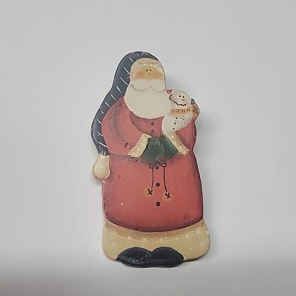 Folk Art Santa Snowman Brooch Pin
